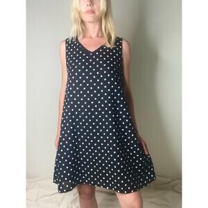 FLAX Vintage 90s Black and White Polka Dot linen Sleeveless Tent Dress US SMALL